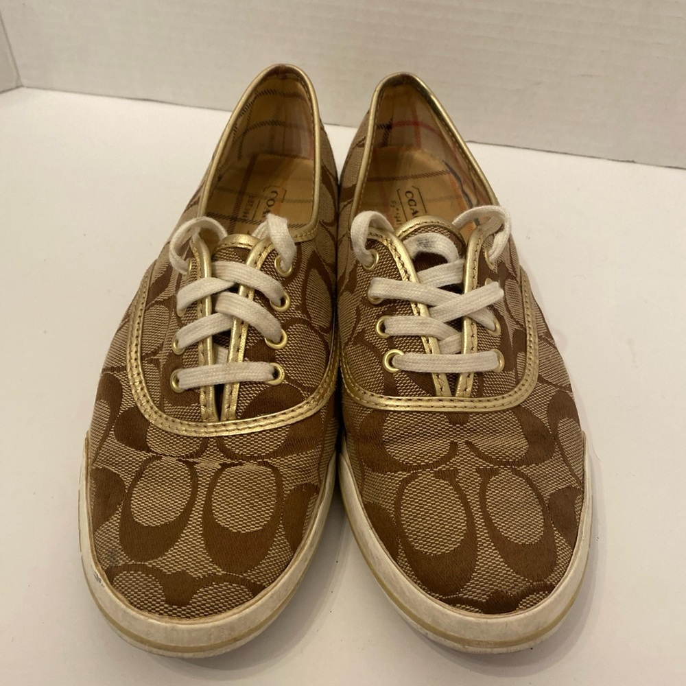 Coach Gold And Brown Q368 Audriana Sneakers Size 5 1/2B